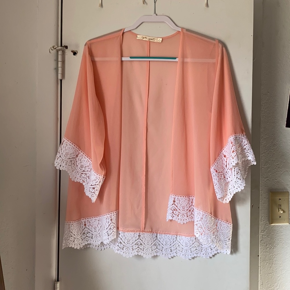 Salmon colored cardigan